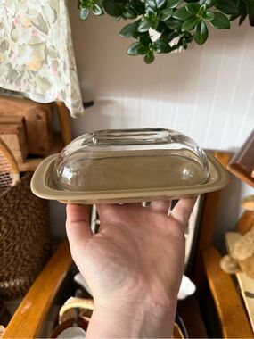Glass Butter Dish with Beige Ceramic Base